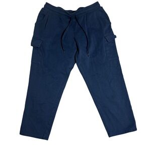 Andrew Marc New York Mens Navy Blue Fleece Lined Cargo Sweatpants‎ Large Joggers